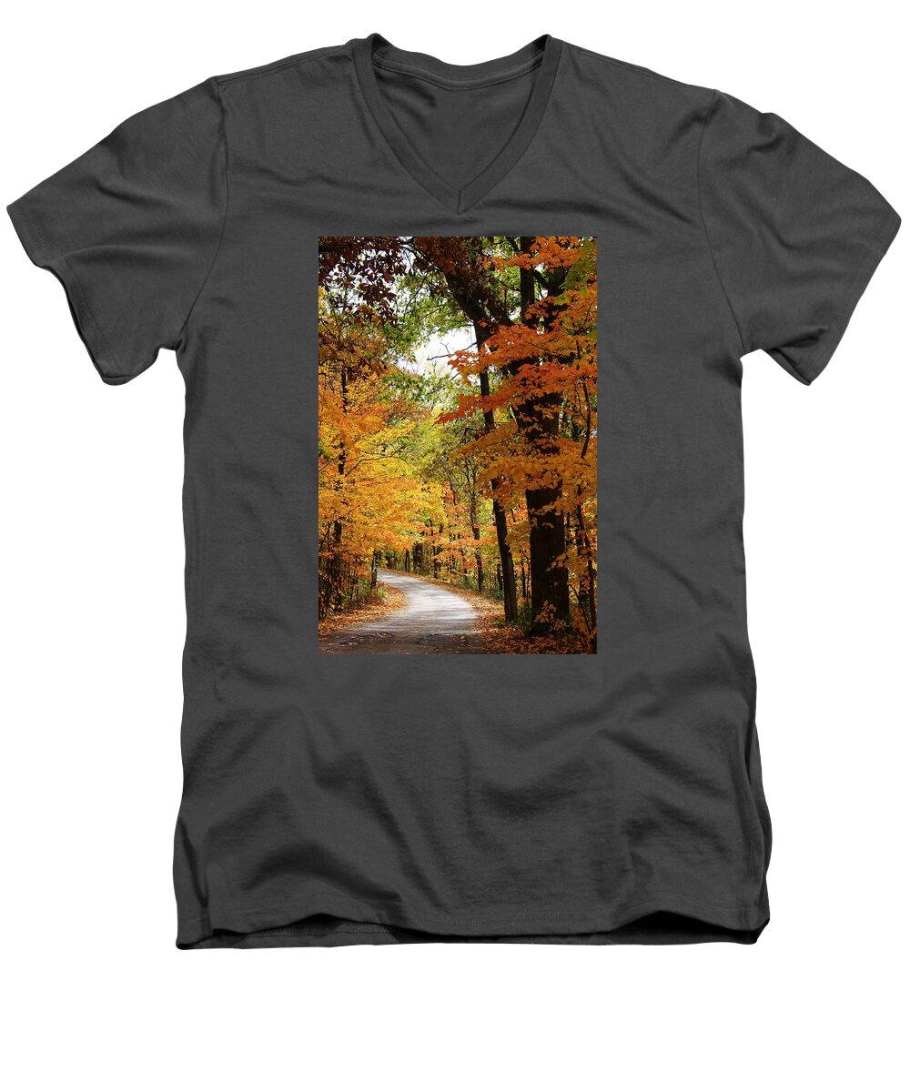 Woodland Men's V-Neck T-Shirt featuring the photograph A Drive through the Woods by Bruce Bley