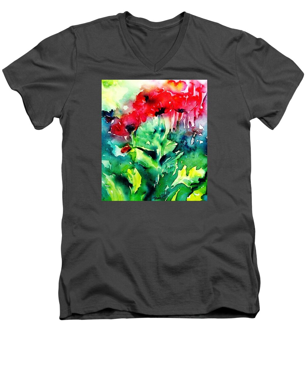 Poppies Men's V-Neck T-Shirt featuring the painting A Haze of Poppies by Trudi Doyle