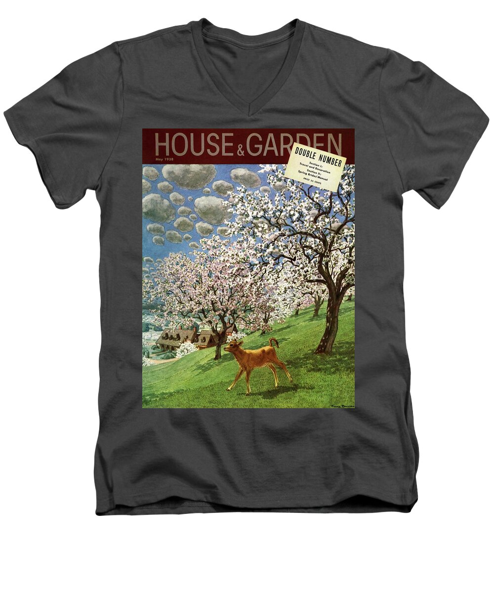 Illustration Men's V-Neck T-Shirt featuring the photograph A House And Garden Cover Of A Calf by Pierre Brissaud
