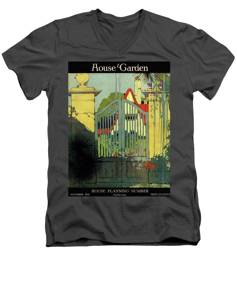 Illustration Men's V-Neck T-Shirt featuring the photograph A House And Garden Cover Of A Gate by H. George Brandt