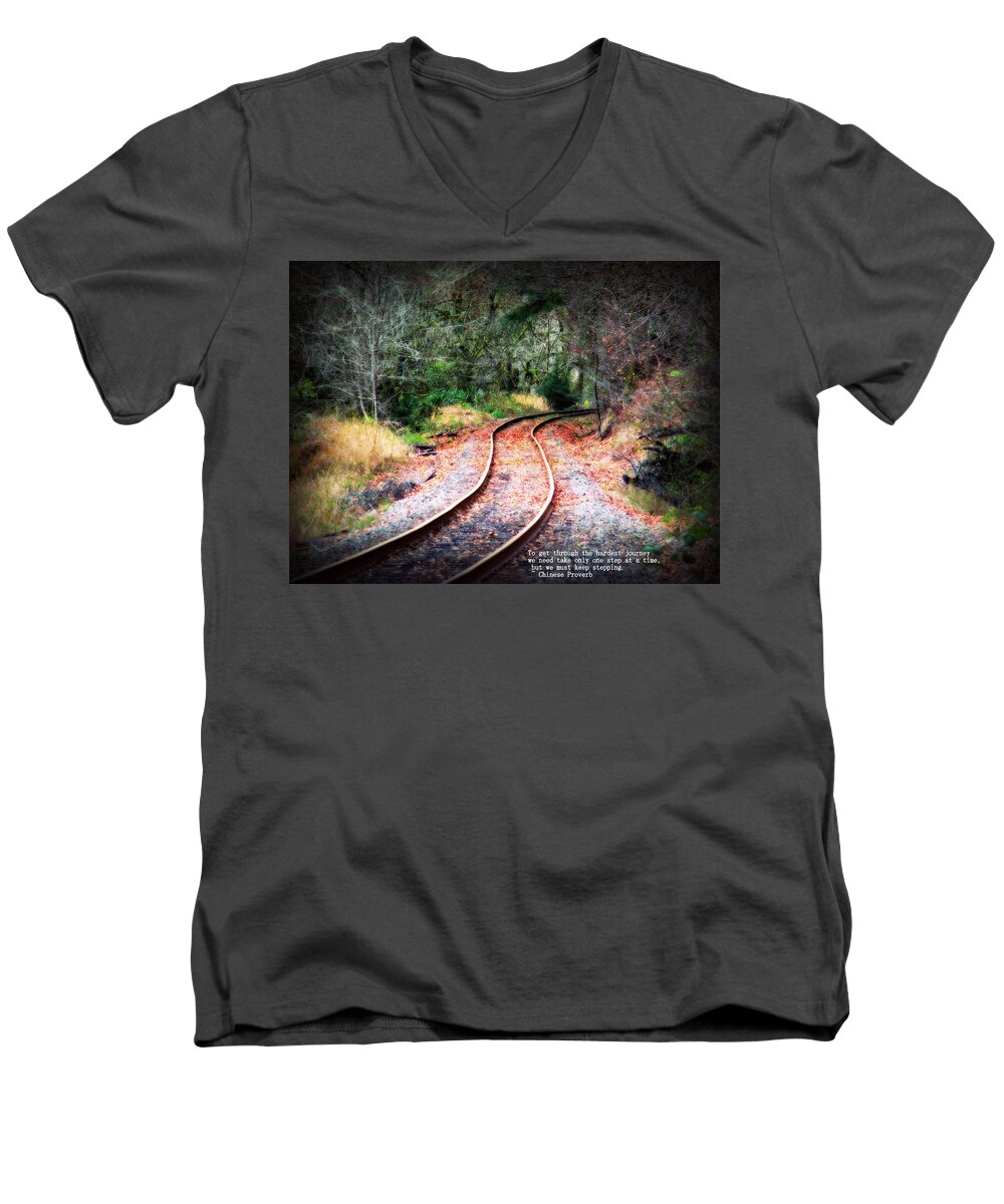 Railroad Men's V-Neck T-Shirt featuring the photograph A Journey of Dreams Inspirational by Melanie Lankford Photography
