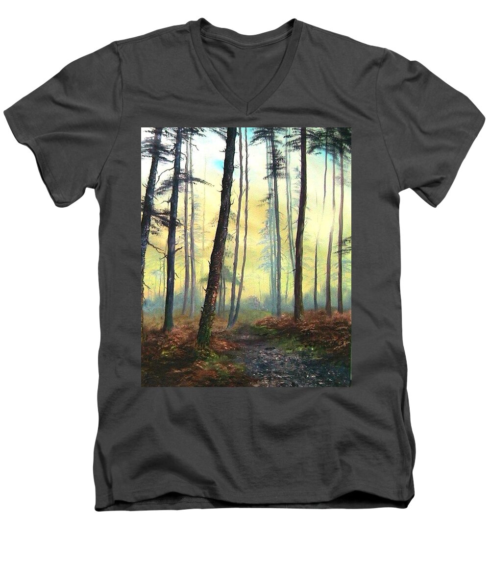 Cannock Chase Men's V-Neck T-Shirt featuring the painting A Lovely Walk on Cannock Chase by Jean Walker