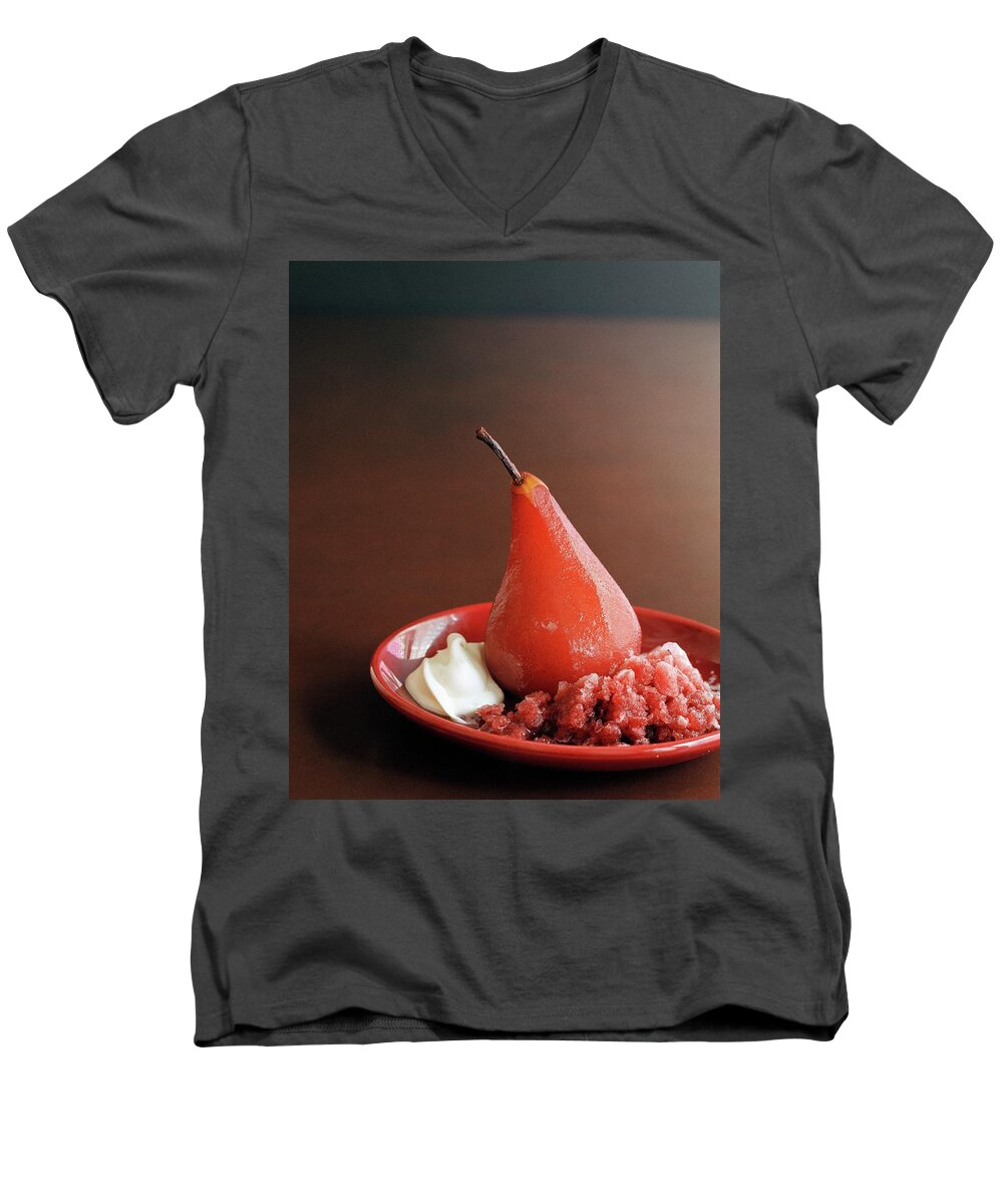 Pear Men's V-Neck T-Shirt featuring the photograph A Poached Pear by Romulo Yanes