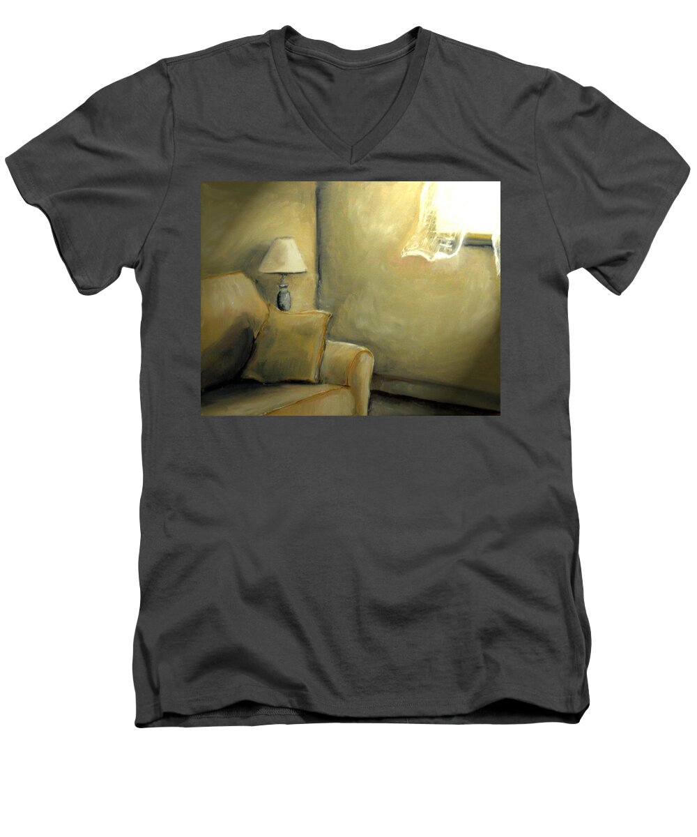 Interior Men's V-Neck T-Shirt featuring the painting A quiet room by Katy Hawk