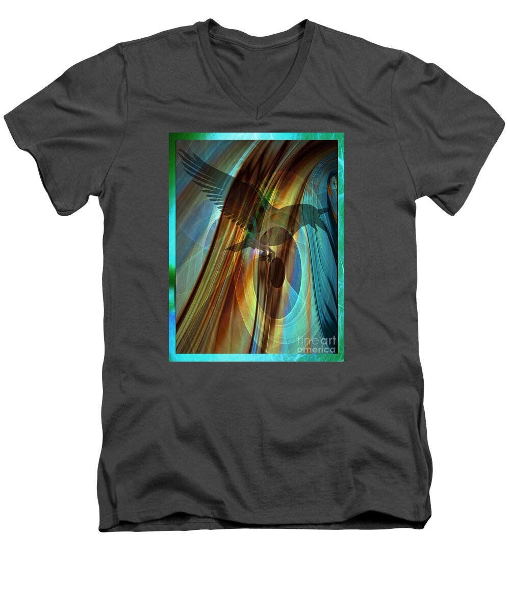 Raven Men's V-Neck T-Shirt featuring the digital art A Raven's Eye by Barbara Milton