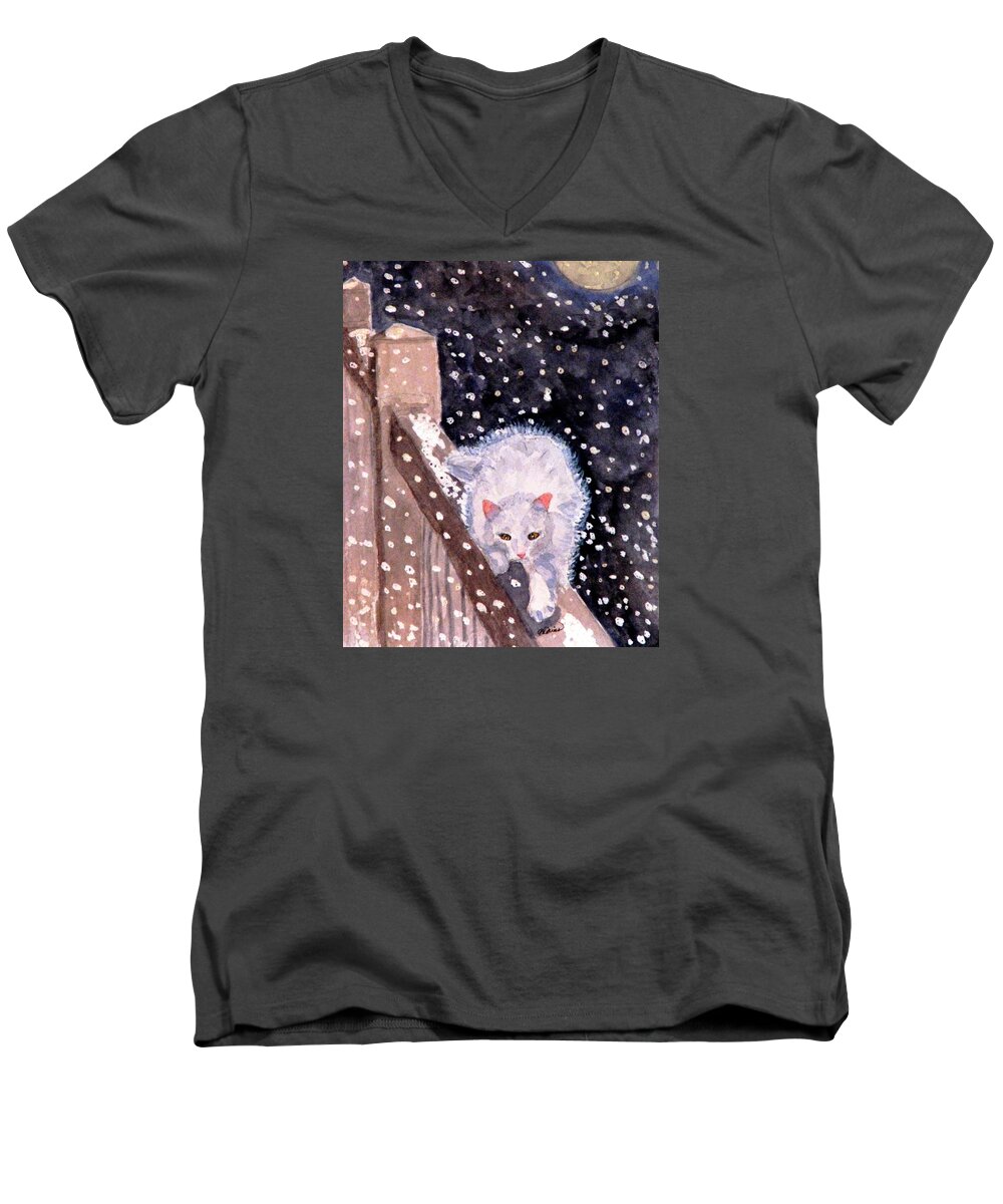 Cat Men's V-Neck T-Shirt featuring the painting A Silent Journey by Angela Davies
