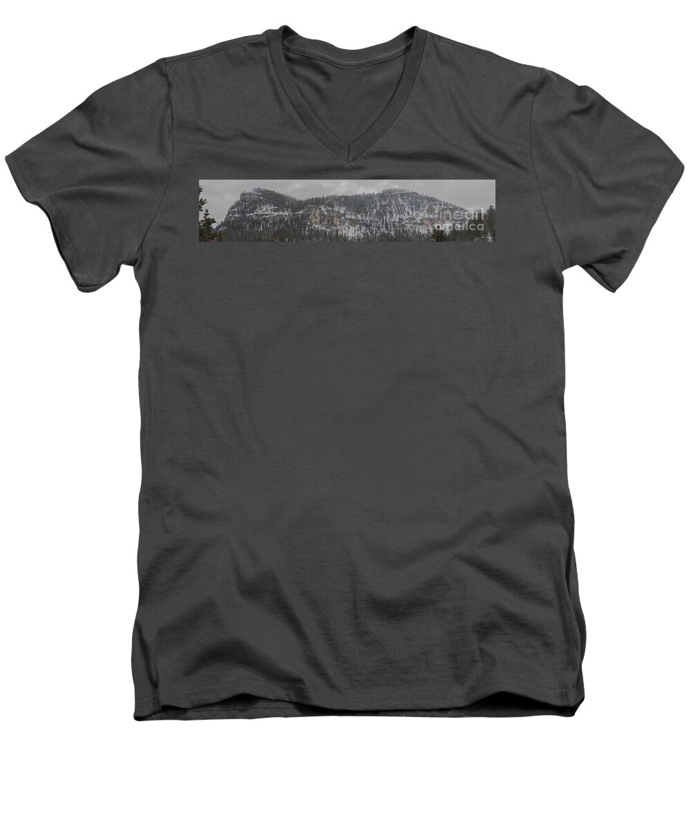 Canyon Men's V-Neck T-Shirt featuring the photograph A Snowy Day In Spearfish Canyon Of South Dakota by Steve Triplett