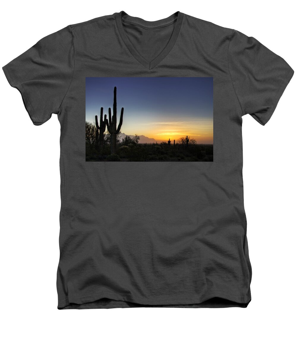 Sunrise Men's V-Neck T-Shirt featuring the photograph A Sonoran Sunrise by Saija Lehtonen