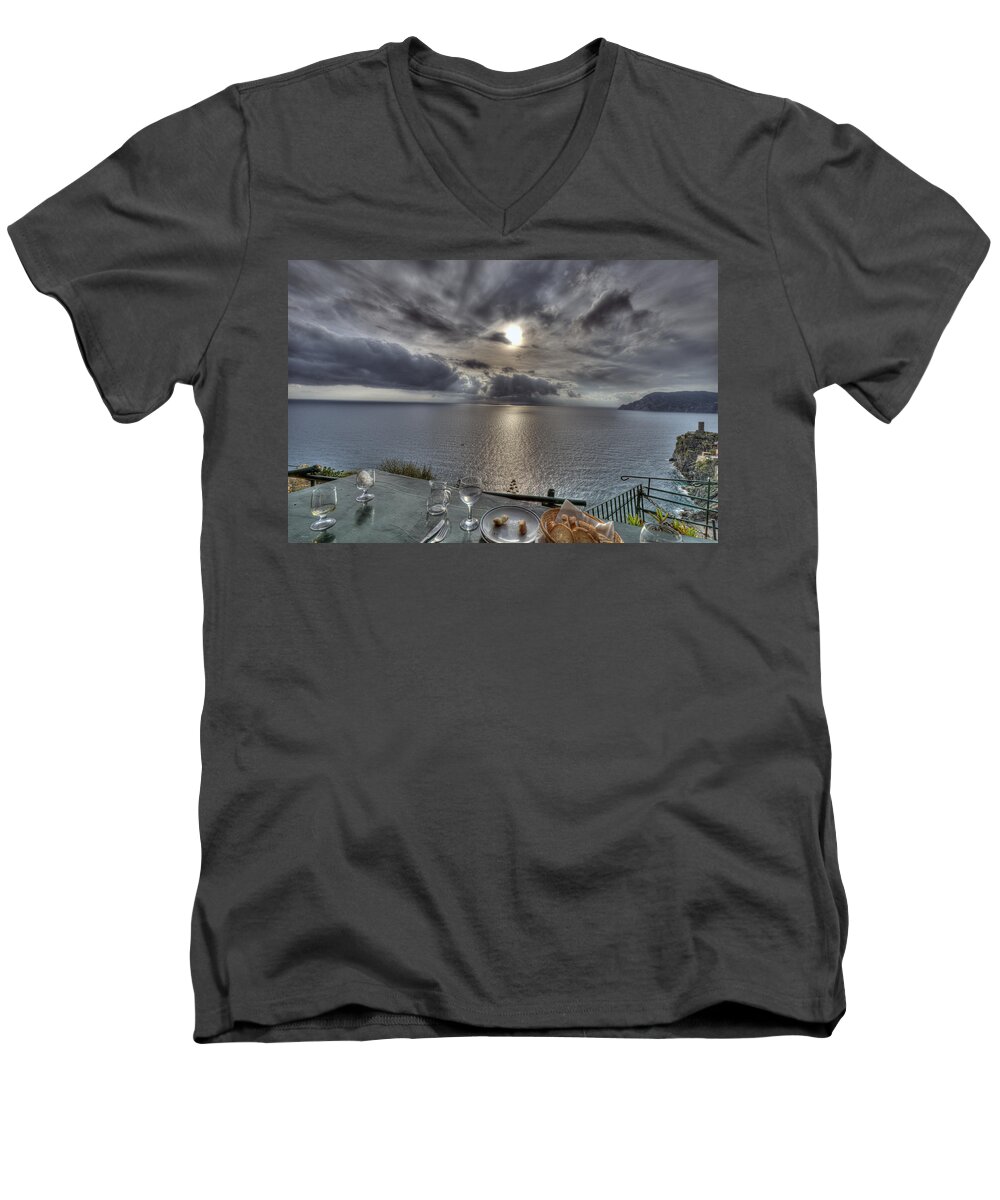 Europe Men's V-Neck T-Shirt featuring the photograph A Table with a View by Matt Swinden