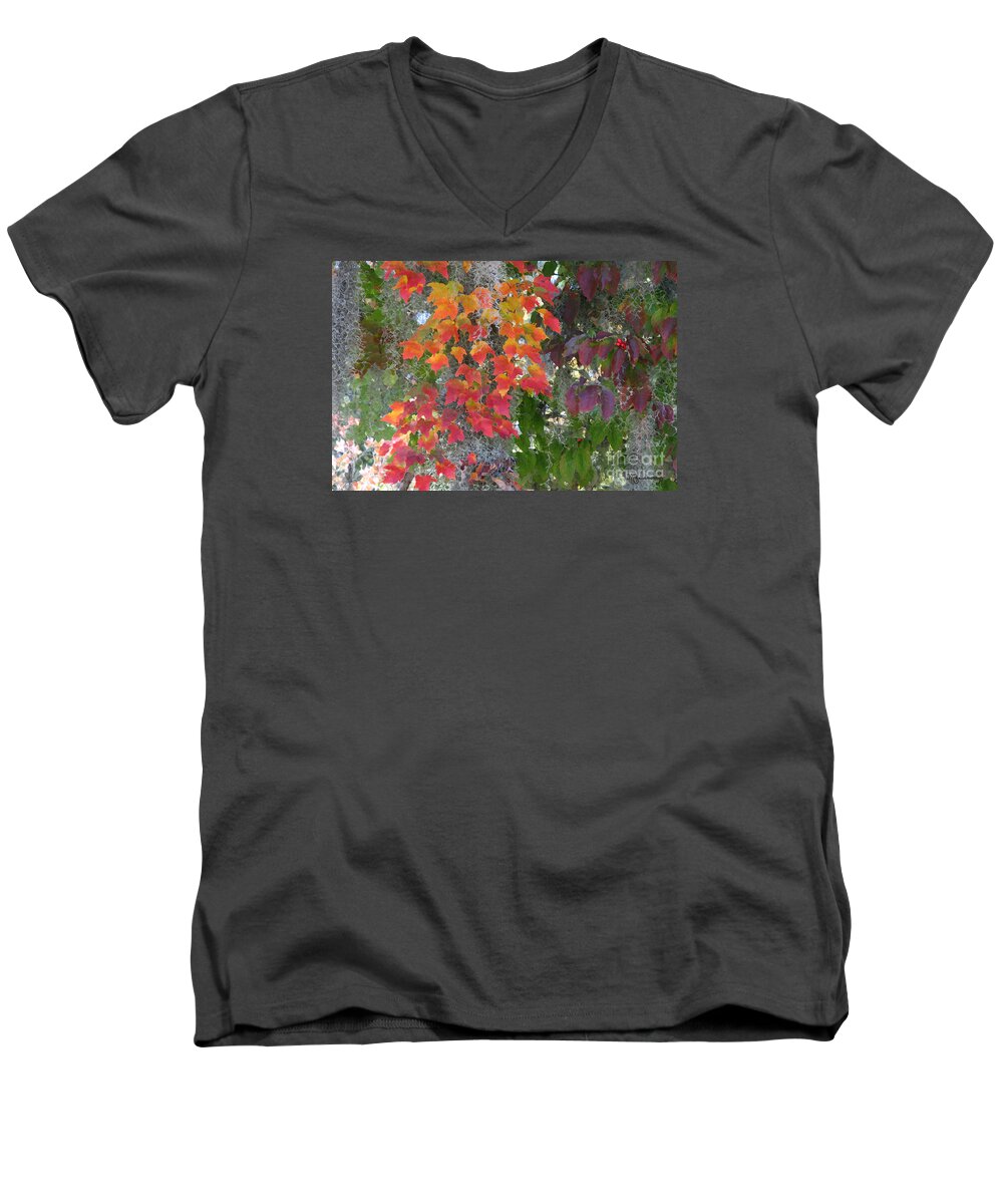 Flora Men's V-Neck T-Shirt featuring the digital art A Touch of Autumn by Mariarosa Rockefeller
