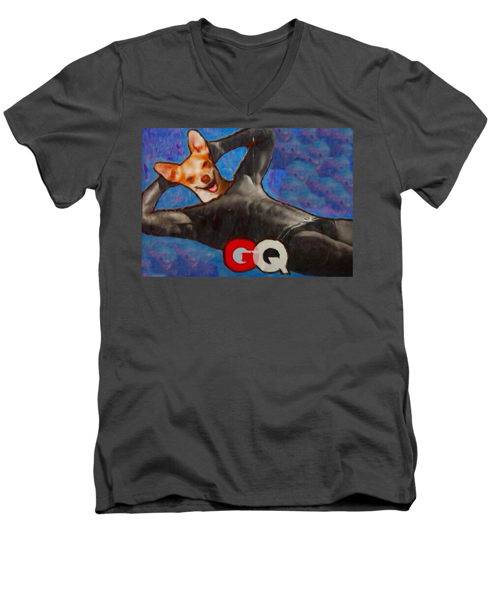 Professional Men's V-Neck T-Shirt featuring the painting A Woman's Best Friend by Lisa Piper