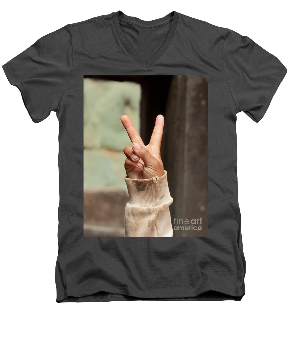 Peace-sign Men's V-Neck T-Shirt featuring the photograph Peace Sign Image Art by Jo Ann Tomaselli