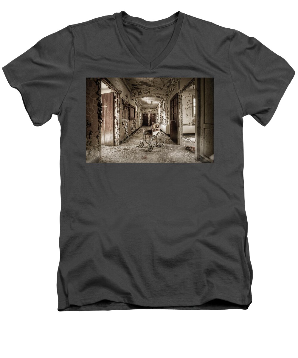 Abandoned Men's V-Neck T-Shirt featuring the photograph Abandoned asylums - what has become by Gary Heller