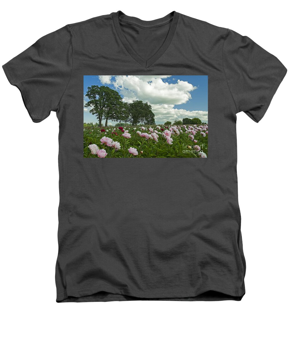 Pacific Men's V-Neck T-Shirt featuring the photograph Adleman's Peony Fields by Nick Boren