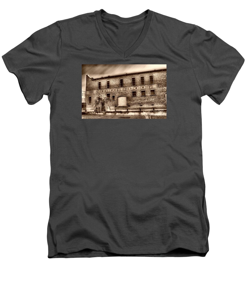 Scenic Tours Men's V-Neck T-Shirt featuring the photograph Adluh Flour Sc by Skip Willits
