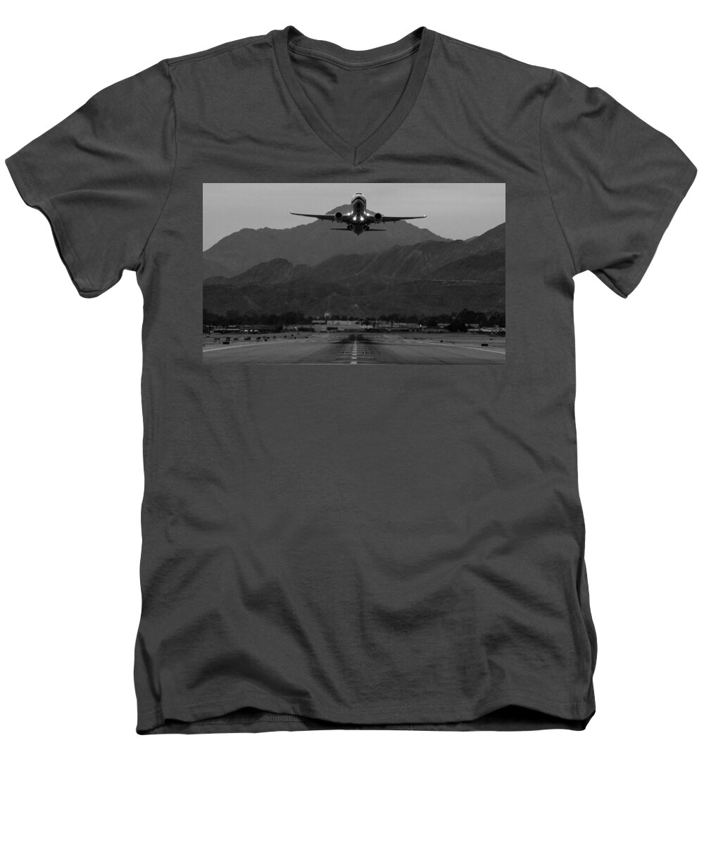Alaska Airlines Men's V-Neck T-Shirt featuring the photograph Alaska Airlines Palm Springs Takeoff by John Daly