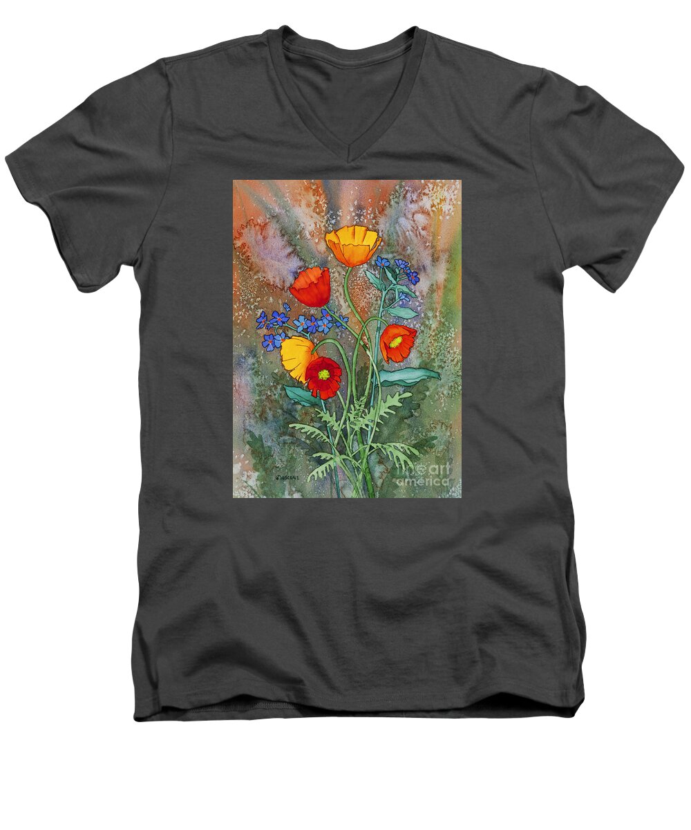Alaska Poppies And Forget Me Nots Men's V-Neck T-Shirt featuring the painting Alaska Poppies and Forgetmenots by Teresa Ascone