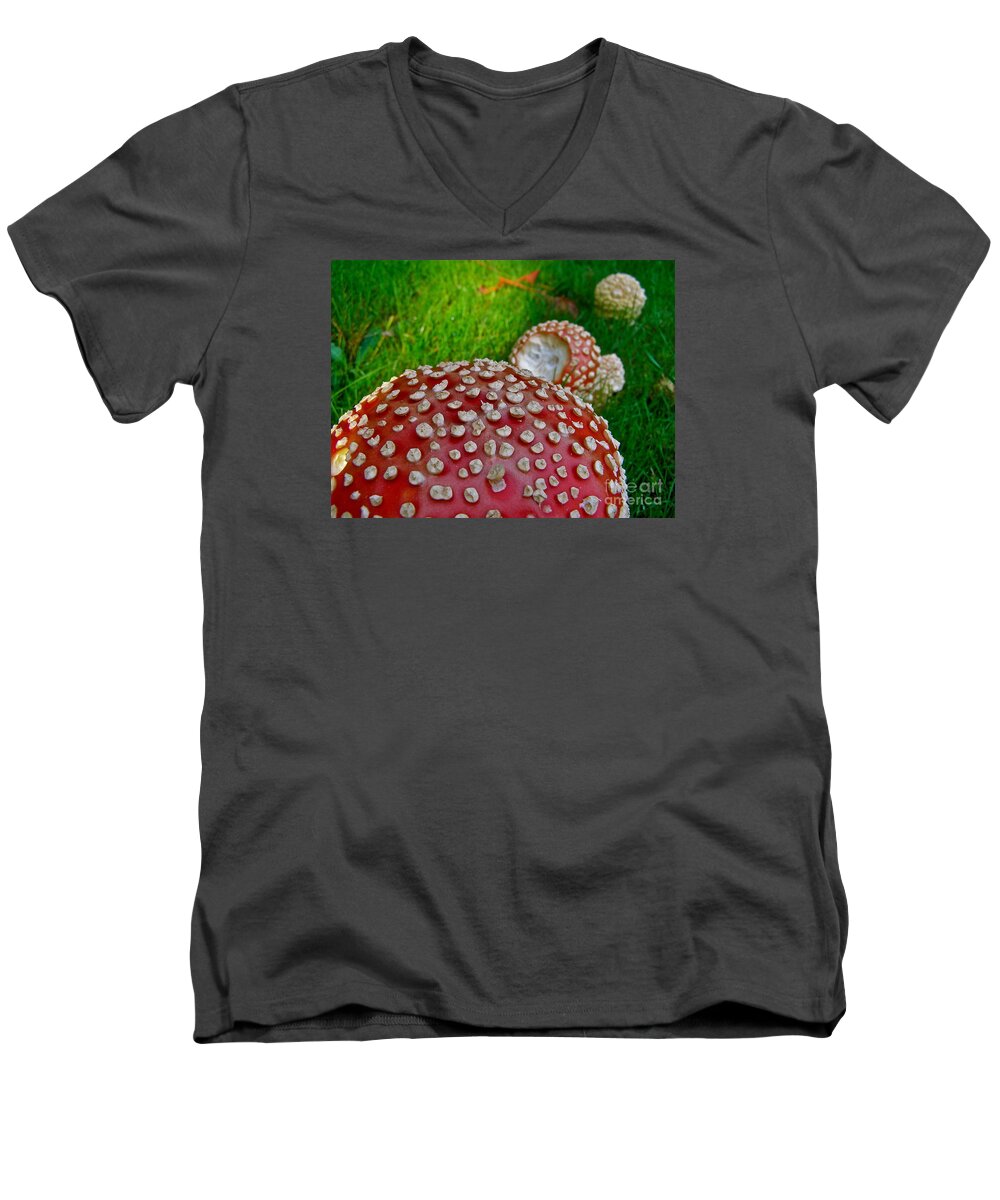 Alice In Wonderland Men's V-Neck T-Shirt featuring the photograph Alice's Shrooms by LeLa Becker
