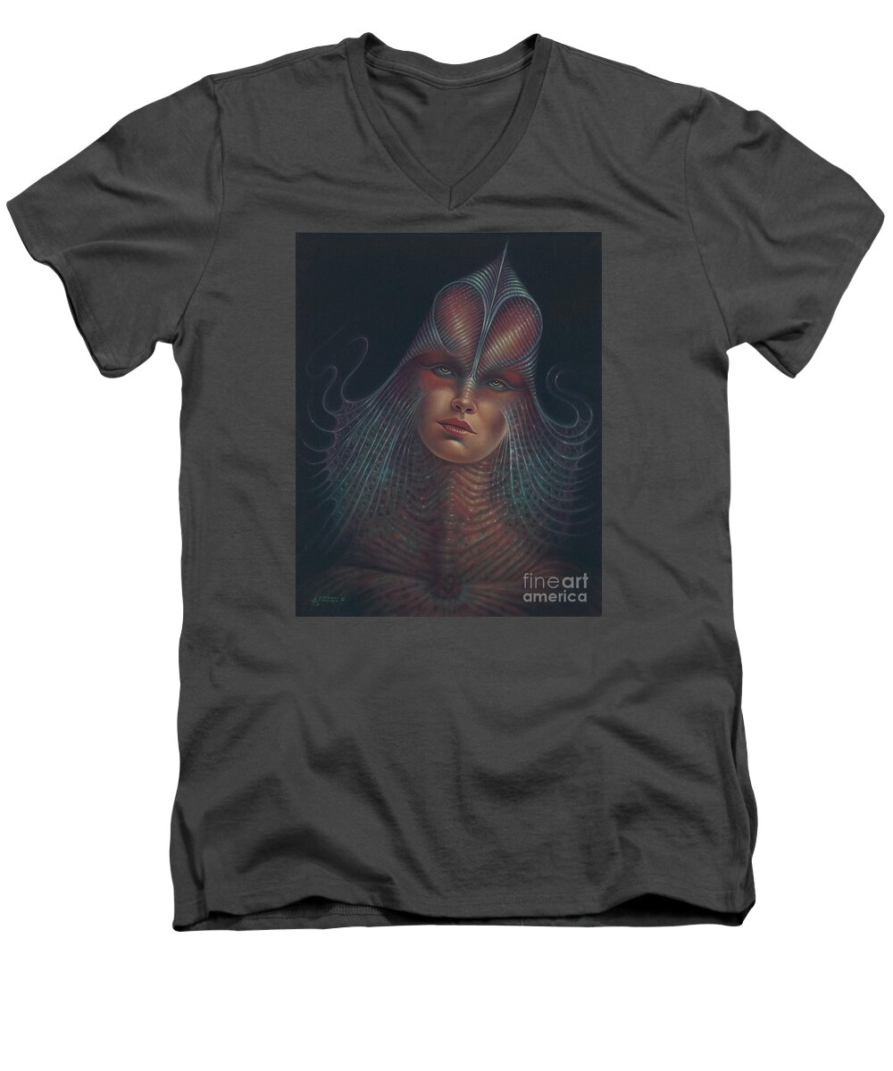 Sci-fi Men's V-Neck T-Shirt featuring the painting Alien Portrait Il by Ricardo Chavez-Mendez
