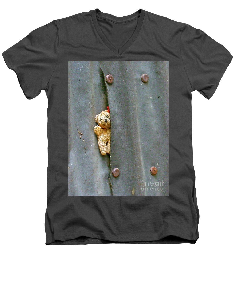 Teddy Bear Men's V-Neck T-Shirt featuring the photograph All Alone Am I by Patsy Walton
