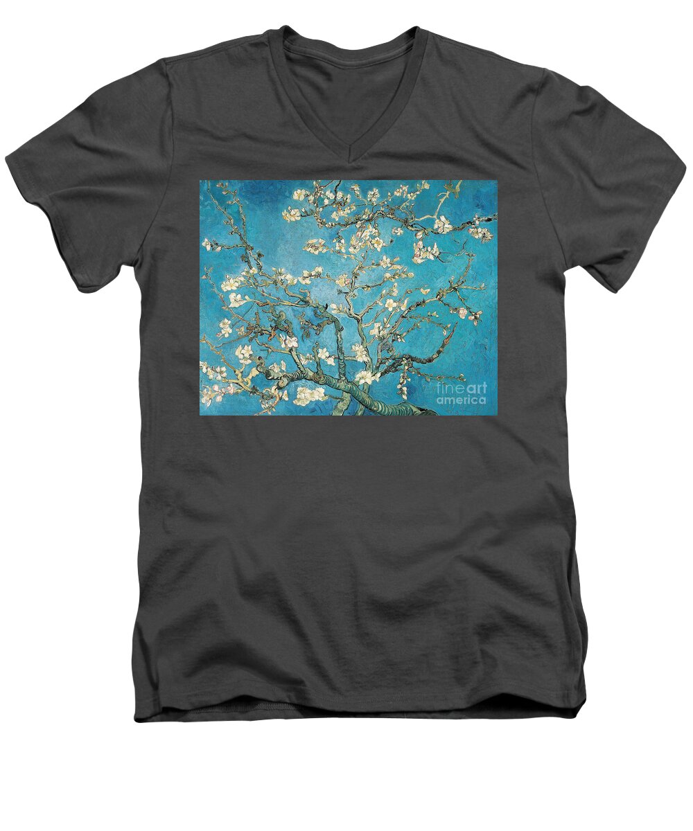 #faatoppicks Men's V-Neck T-Shirt featuring the painting Almond branches in bloom by Vincent van Gogh