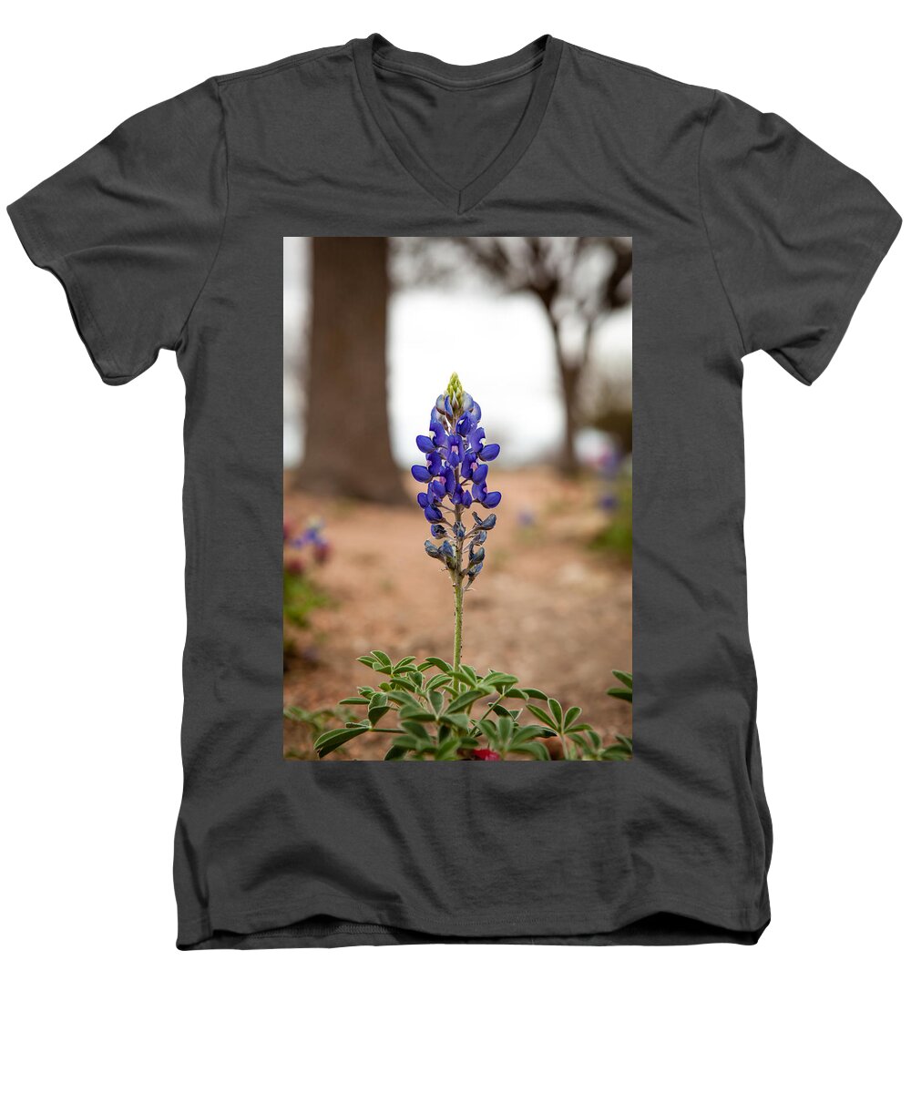 Bluebonnet Men's V-Neck T-Shirt featuring the photograph Alone in the Woods by Melinda Ledsome