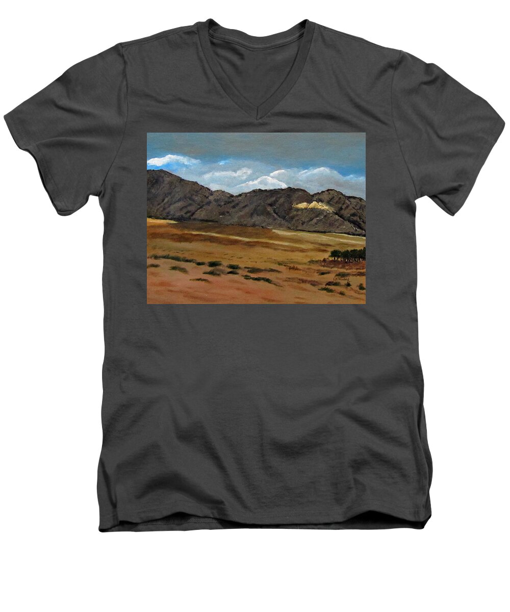 Israel Men's V-Neck T-Shirt featuring the painting Along the way to Eilat by Linda Feinberg