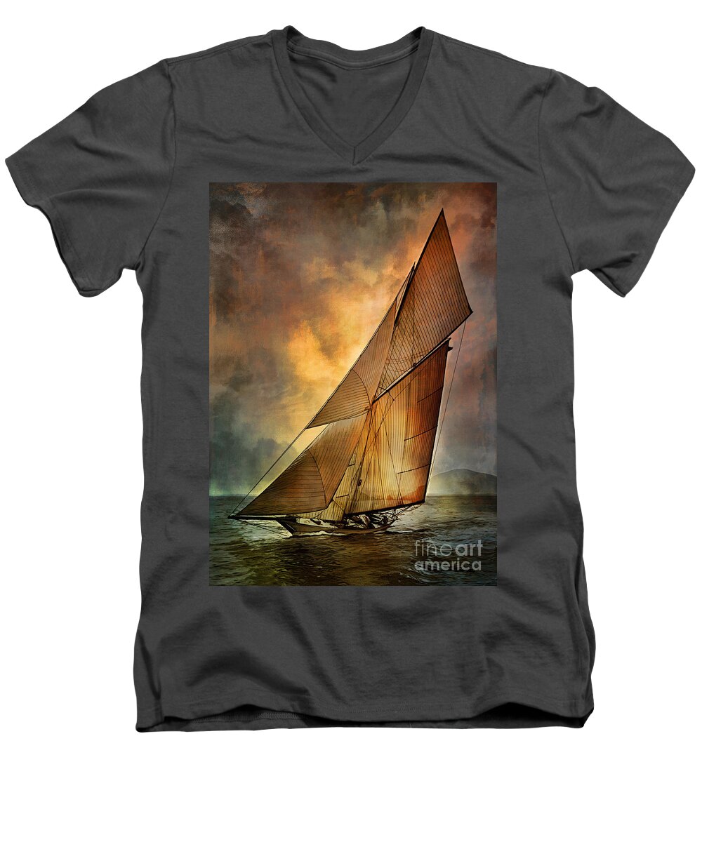 Sailboat Men's V-Neck T-Shirt featuring the digital art America's Cup by Andrzej Szczerski