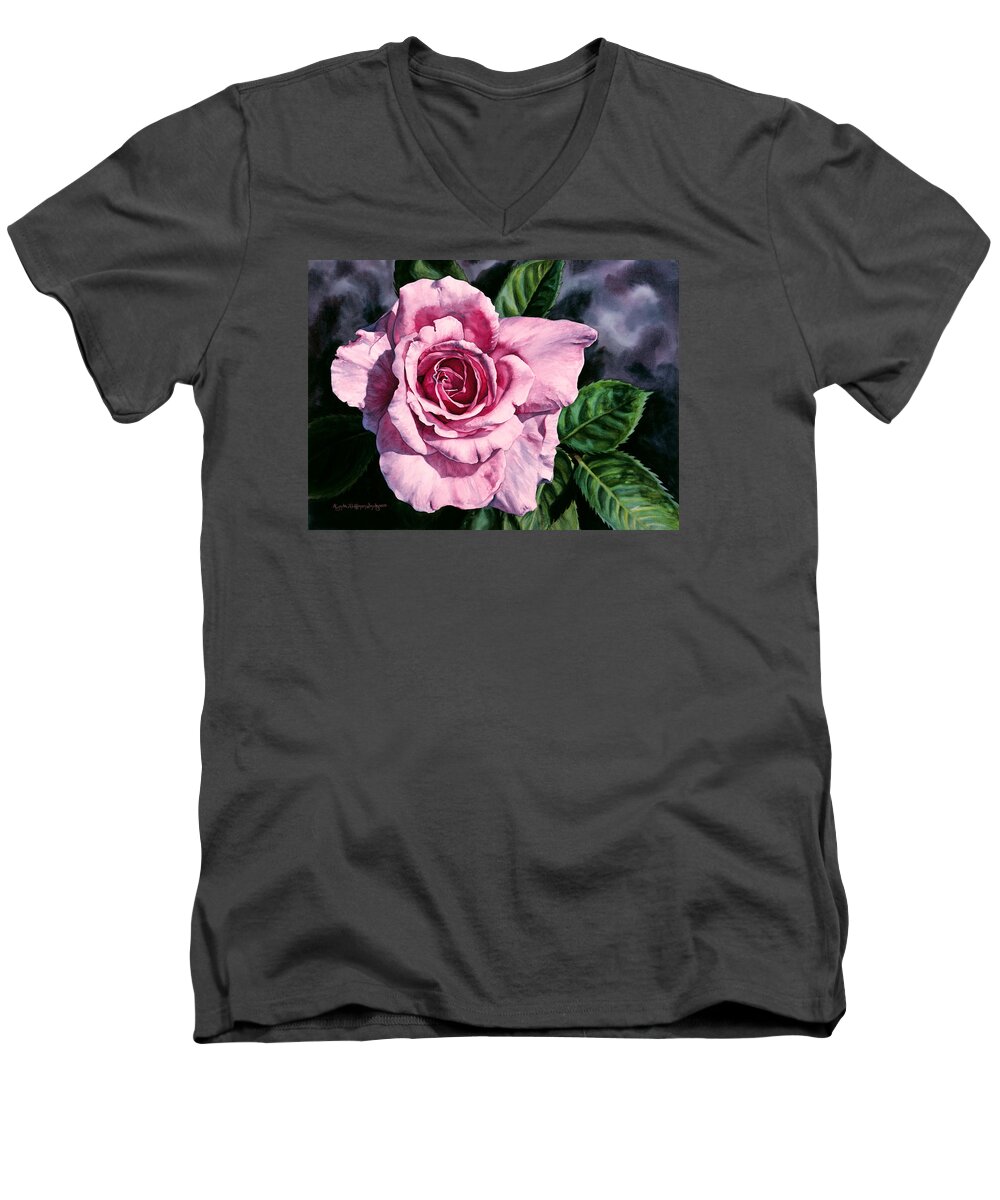 Rose Men's V-Neck T-Shirt featuring the painting Amoure by Lynda Hoffman-Snodgrass