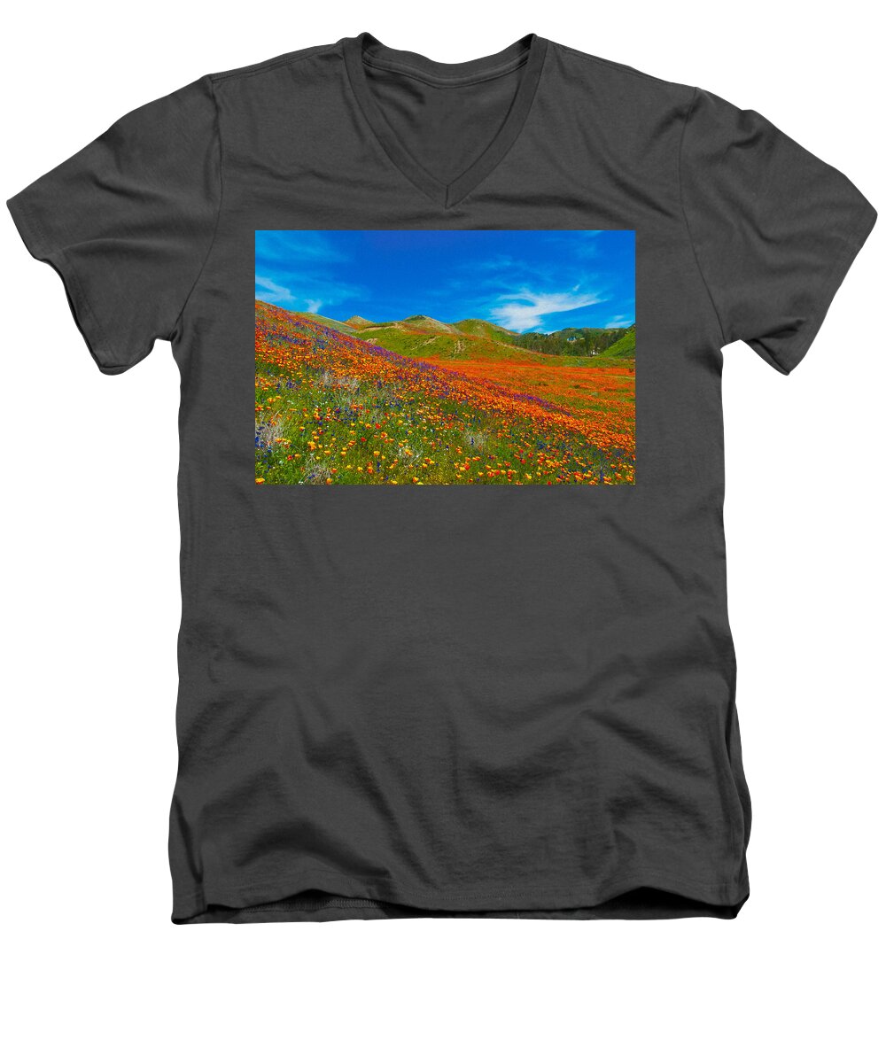 Poppies Men's V-Neck T-Shirt featuring the photograph An Ocean of Orange by Lynn Bauer