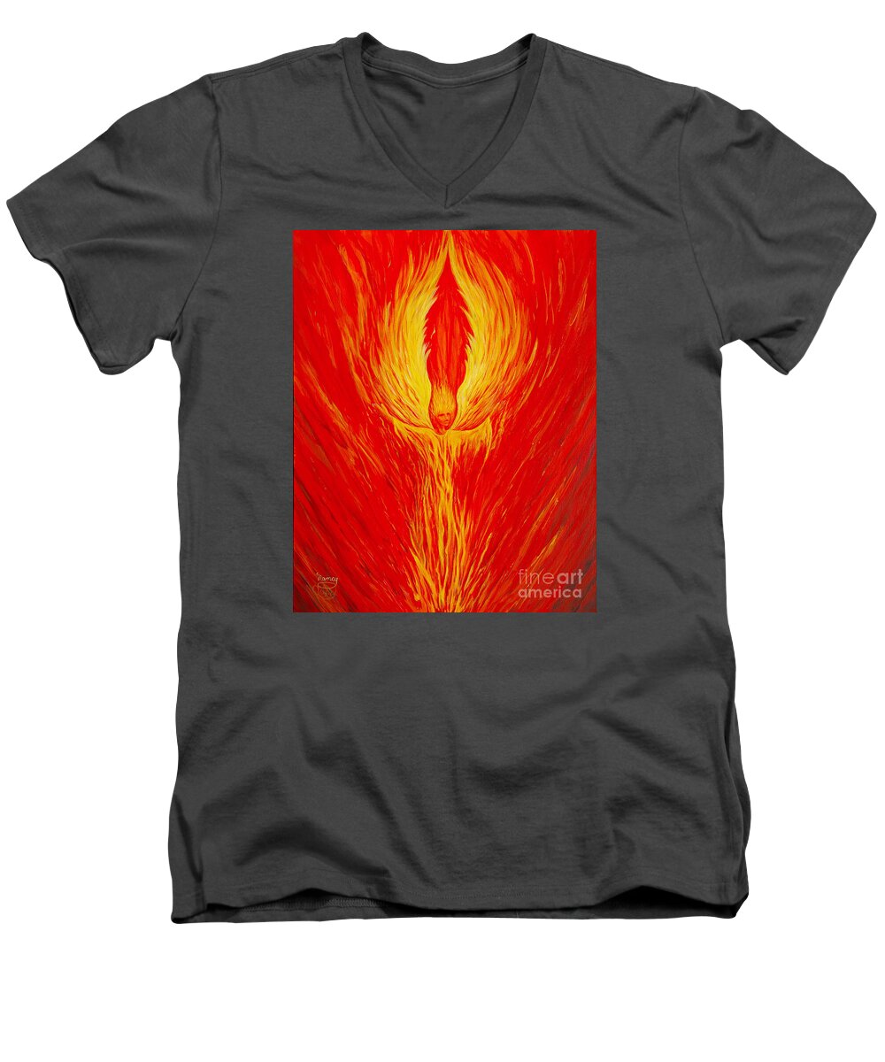 Angel Men's V-Neck T-Shirt featuring the painting Angel Fire by Nancy Cupp
