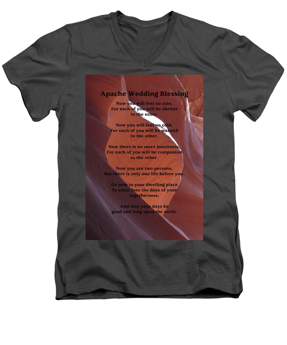 Apache Men's V-Neck T-Shirt featuring the photograph Apache Wedding Blessing on Canyon Photo by Marcia Socolik