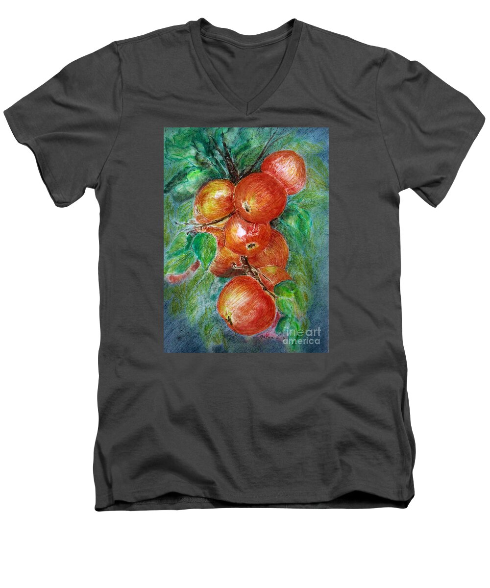 Fruits Men's V-Neck T-Shirt featuring the painting Apples by Jasna Dragun