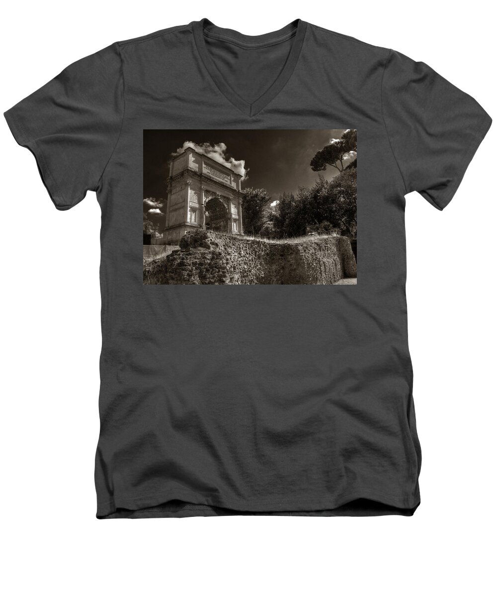 Arch Of Titus Men's V-Neck T-Shirt featuring the photograph Arch of Titus by Michael Kirk