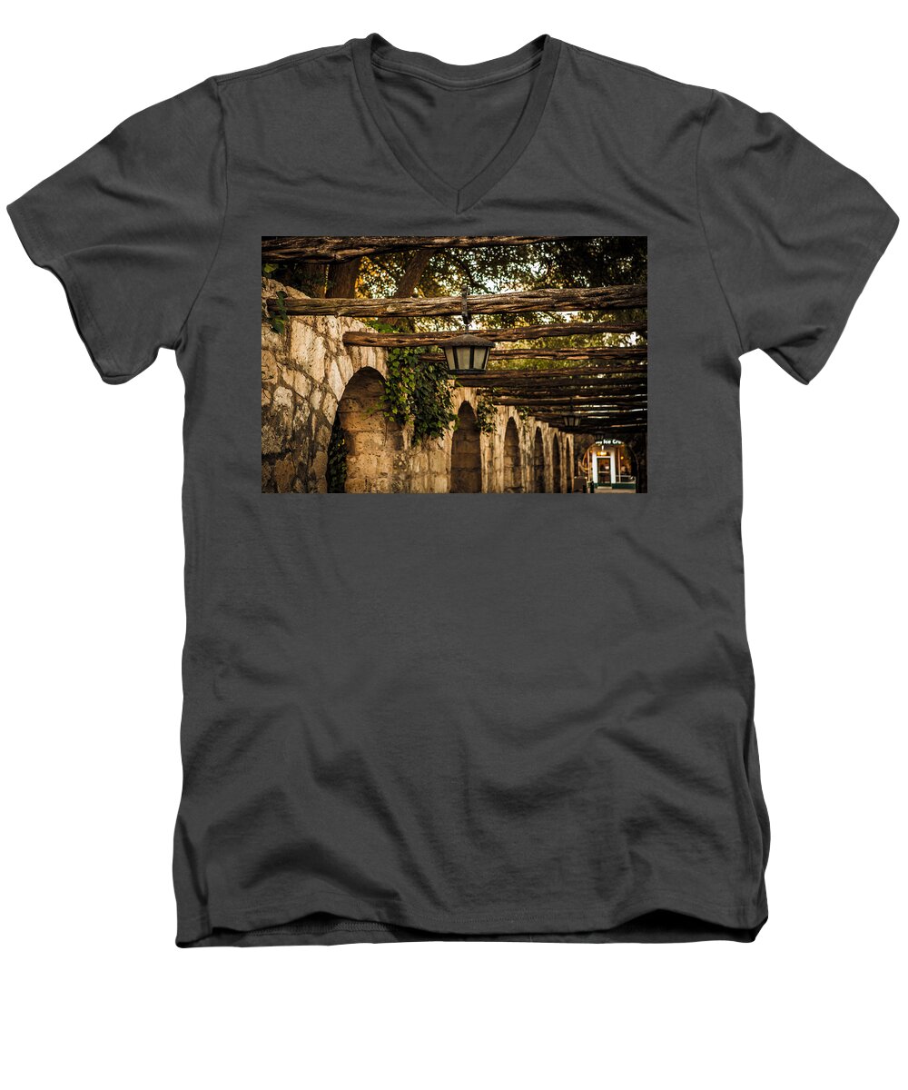 Alamo Men's V-Neck T-Shirt featuring the photograph Arches at the Alamo by Melinda Ledsome