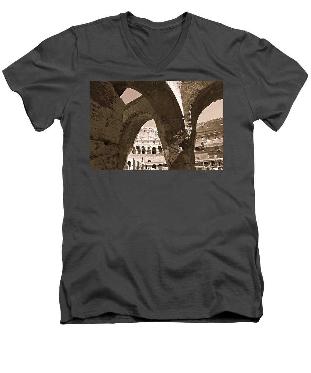 Colosseum Men's V-Neck T-Shirt featuring the photograph Arches in the Colosseum by Steve Natale