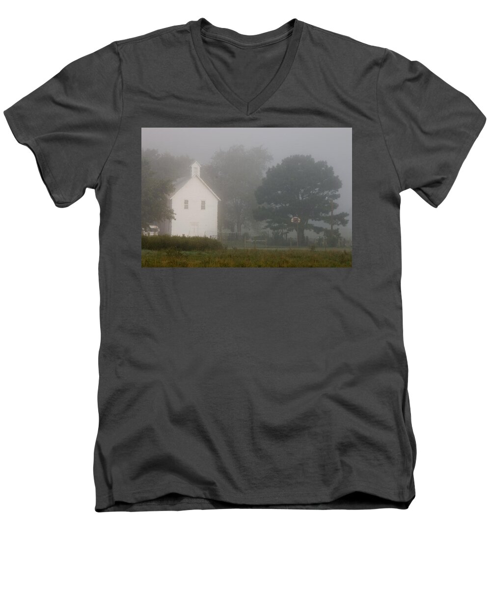 Arkansas Men's V-Neck T-Shirt featuring the photograph Arkansas Fog by Joe Ownbey