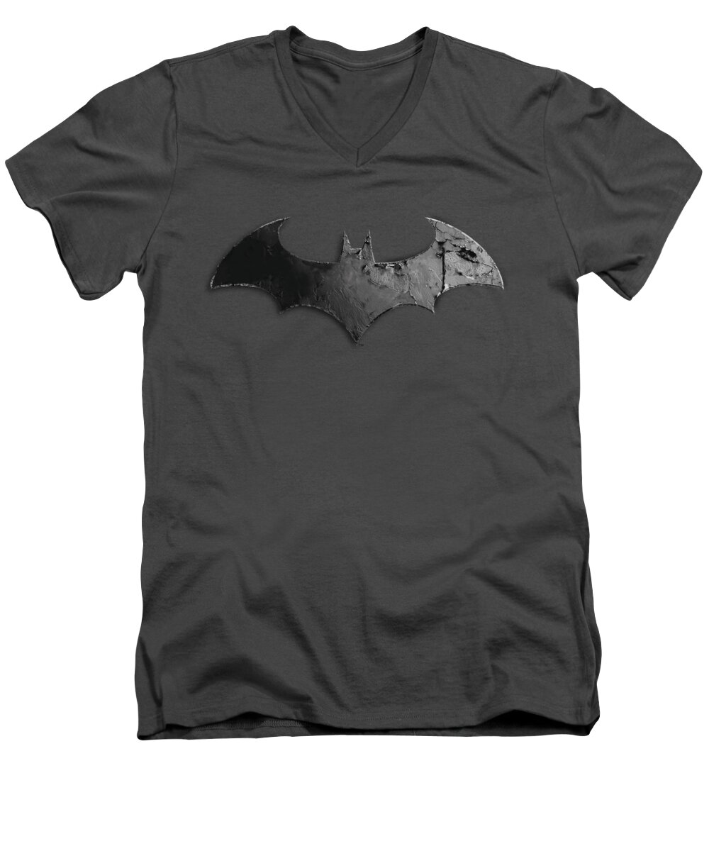 Arkham City Men's V-Neck T-Shirt featuring the digital art Arkham City - Bat Logo by Brand A