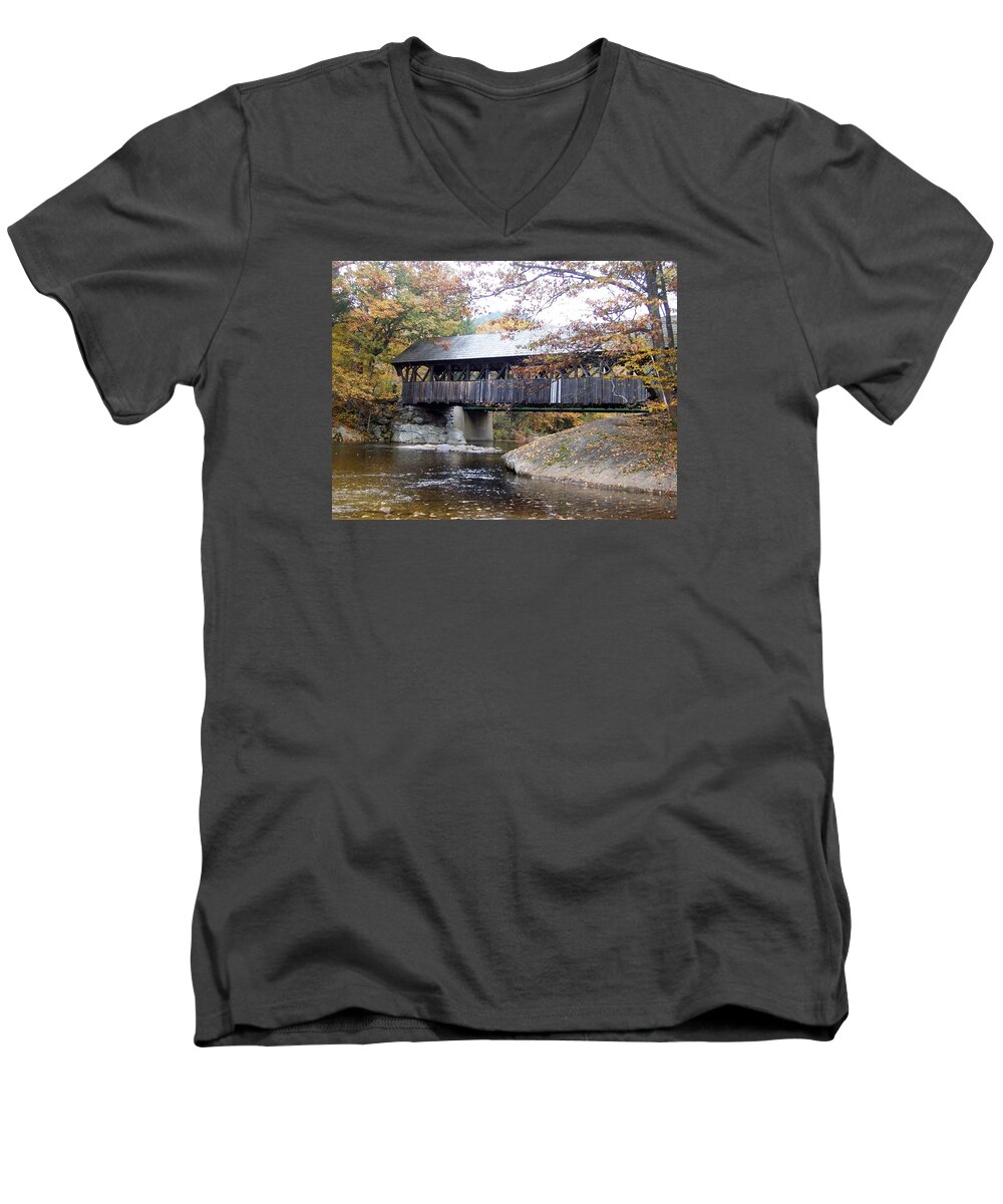 Artist Covered Bridge Men's V-Neck T-Shirt featuring the photograph Artist Covered Bridge by Catherine Gagne