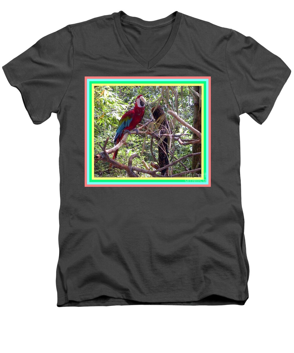 Artistic Men's V-Neck T-Shirt featuring the photograph Artistic Wild Hawaiian Parrot by Joseph Baril