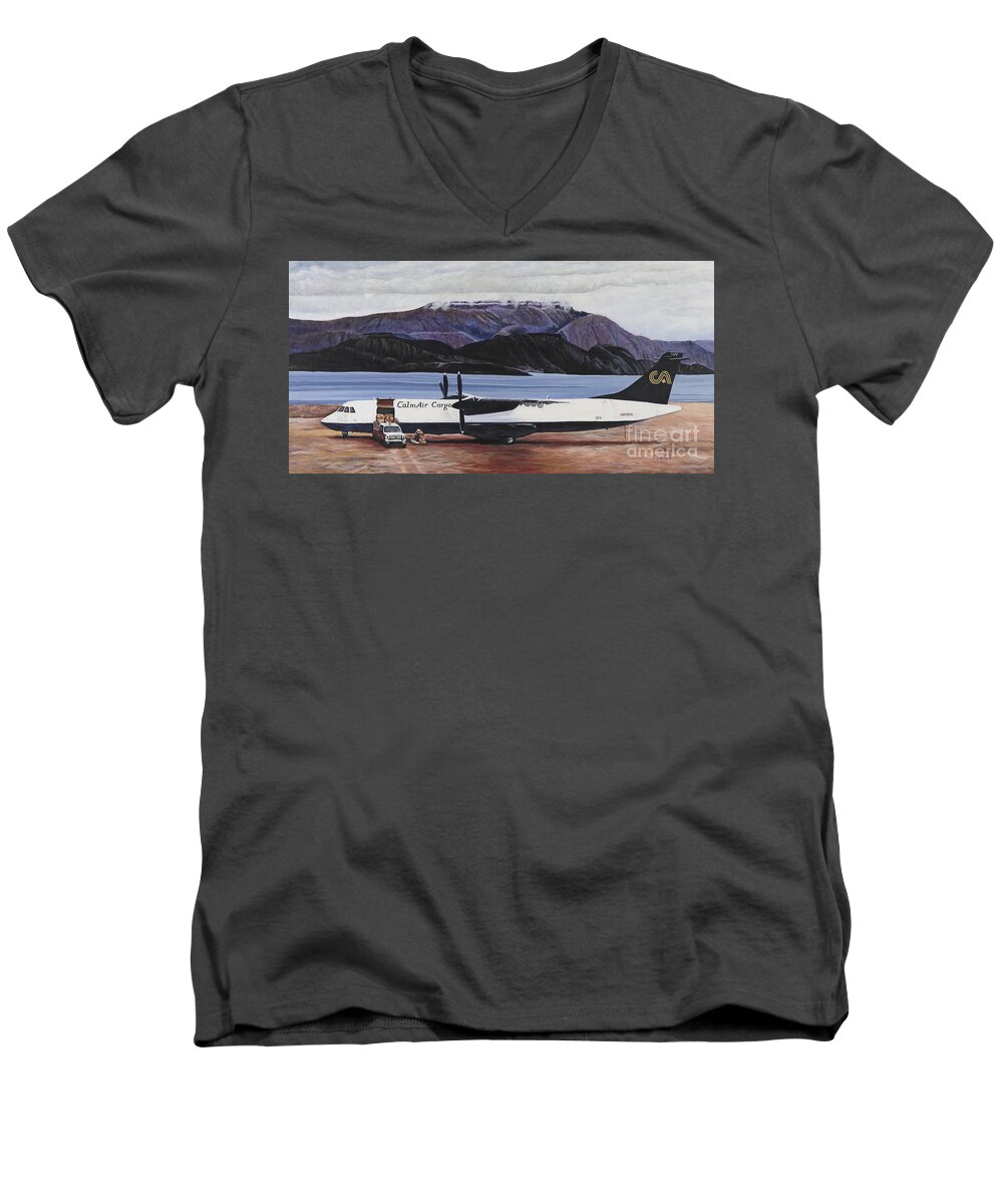 722f Men's V-Neck T-Shirt featuring the painting ATR 72 - Arctic Bay by Marilyn McNish