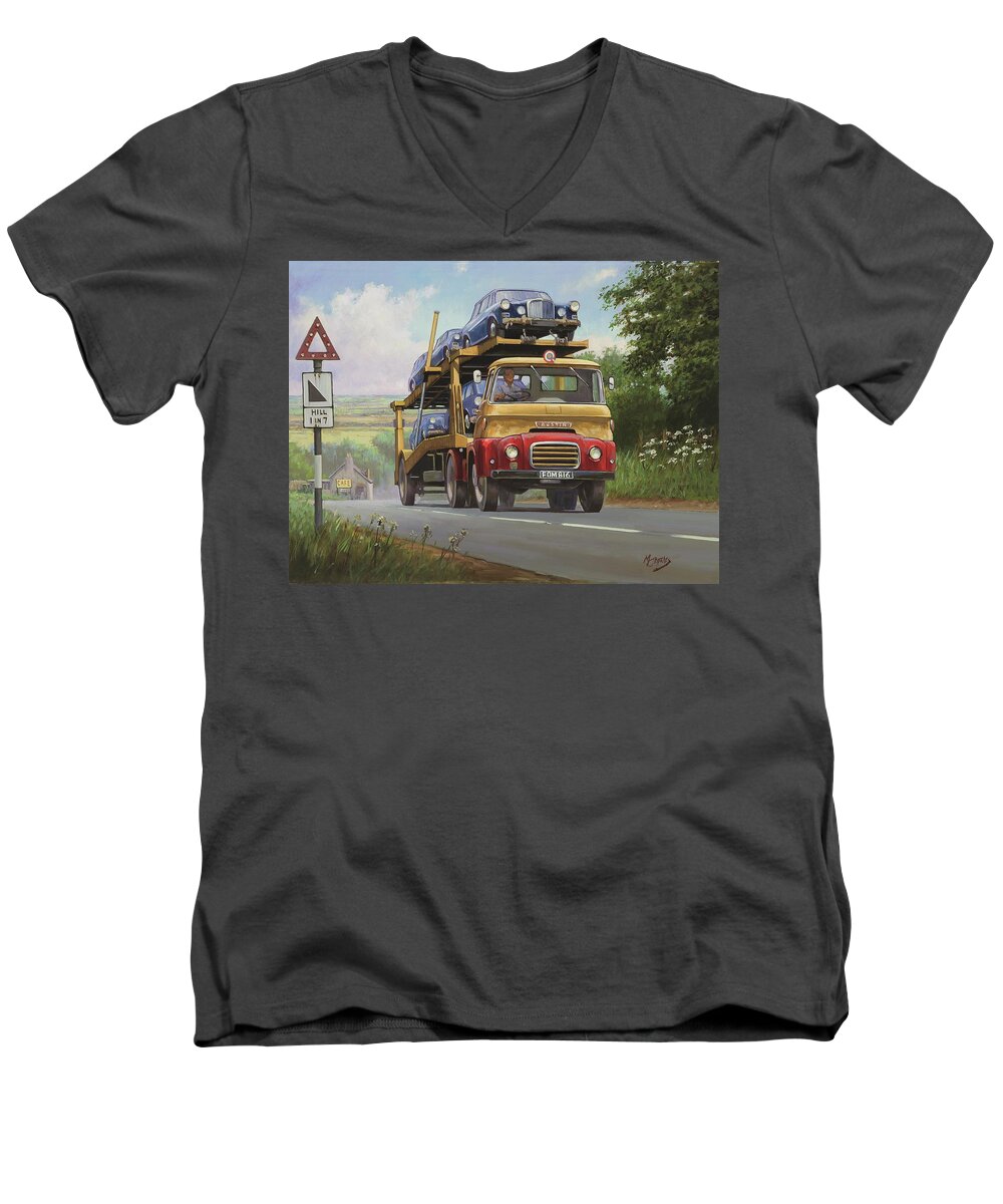 Commission A Painting Men's V-Neck T-Shirt featuring the painting Austin Carrimore transporter by Mike Jeffries