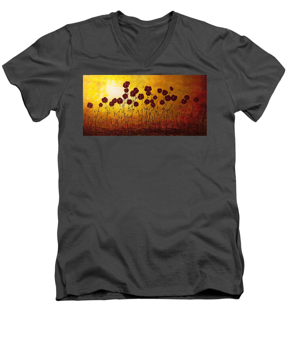Abstract Art Men's V-Neck T-Shirt featuring the painting Autumn Valley by Carmen Guedez