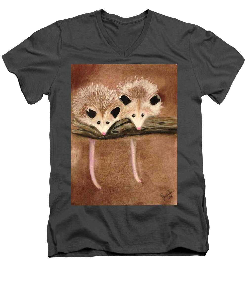 Possum Men's V-Neck T-Shirt featuring the painting Baby Possums by Renee Michelle Wenker
