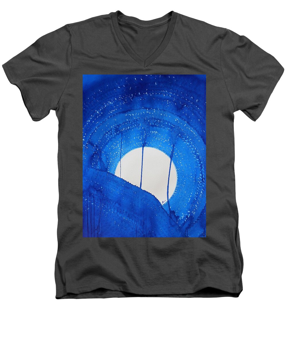 Moon Men's V-Neck T-Shirt featuring the painting Bad Moon Rising original painting by Sol Luckman