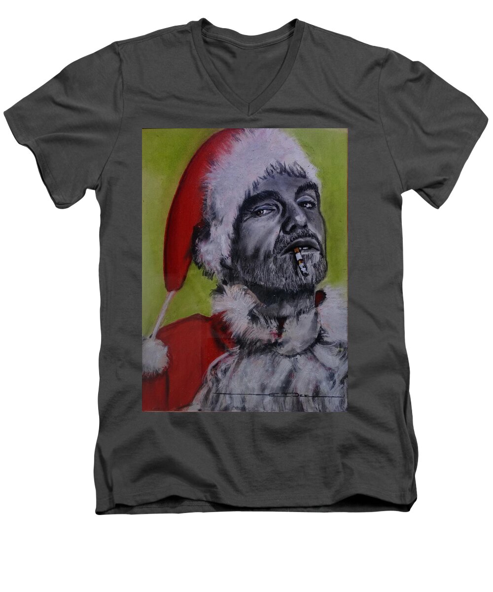 Billy Bob Thornton - Bad Santa Men's V-Neck T-Shirt featuring the painting Bad Santa by Eric Dee