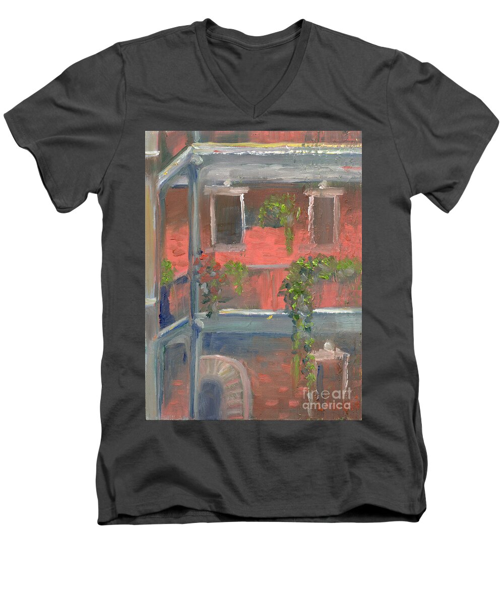 New Orleans Men's V-Neck T-Shirt featuring the painting Balcony I by Lilibeth Andre