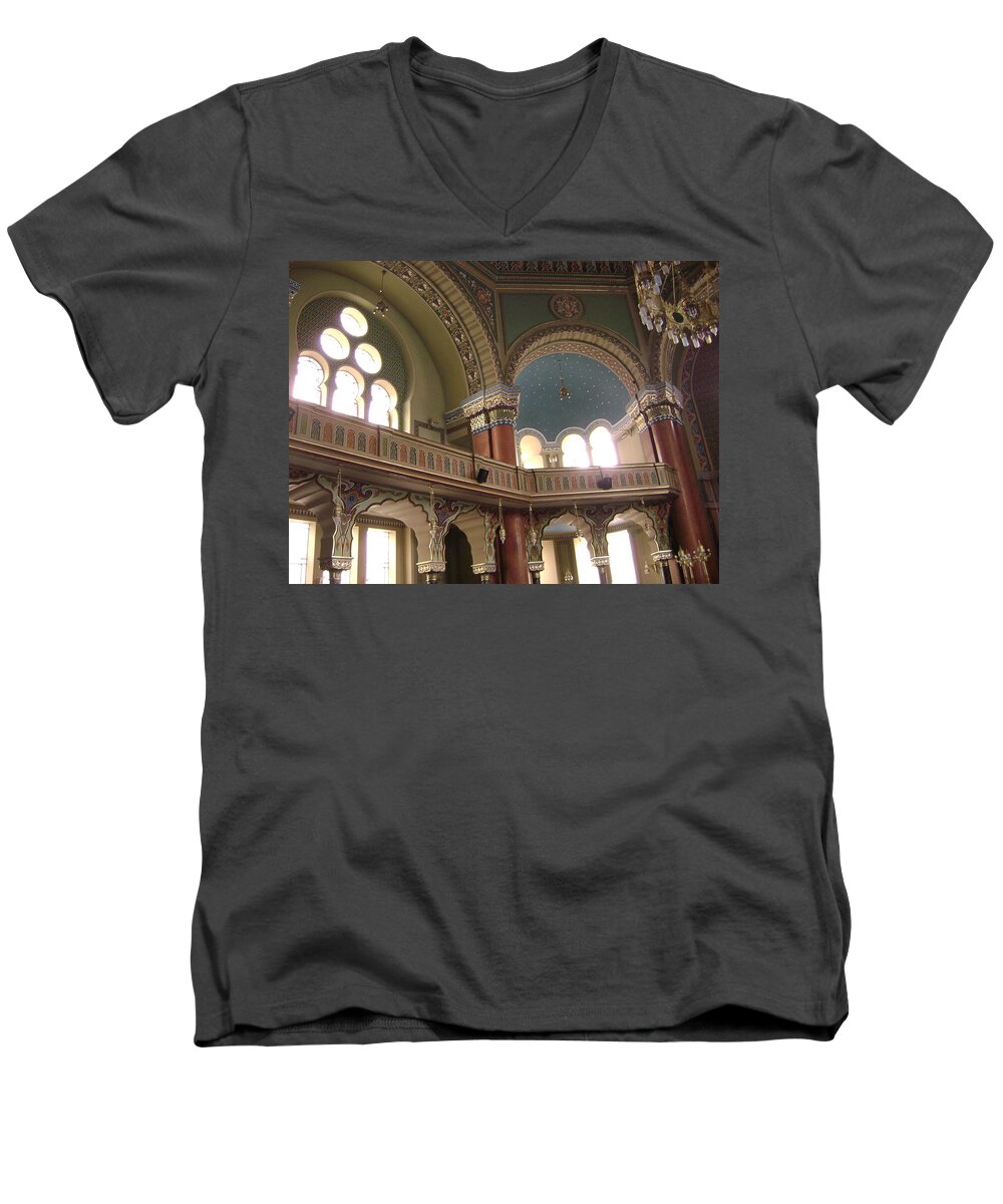 Balcony Men's V-Neck T-Shirt featuring the photograph Balcony Of Sofia Synagogue by Moshe Harboun