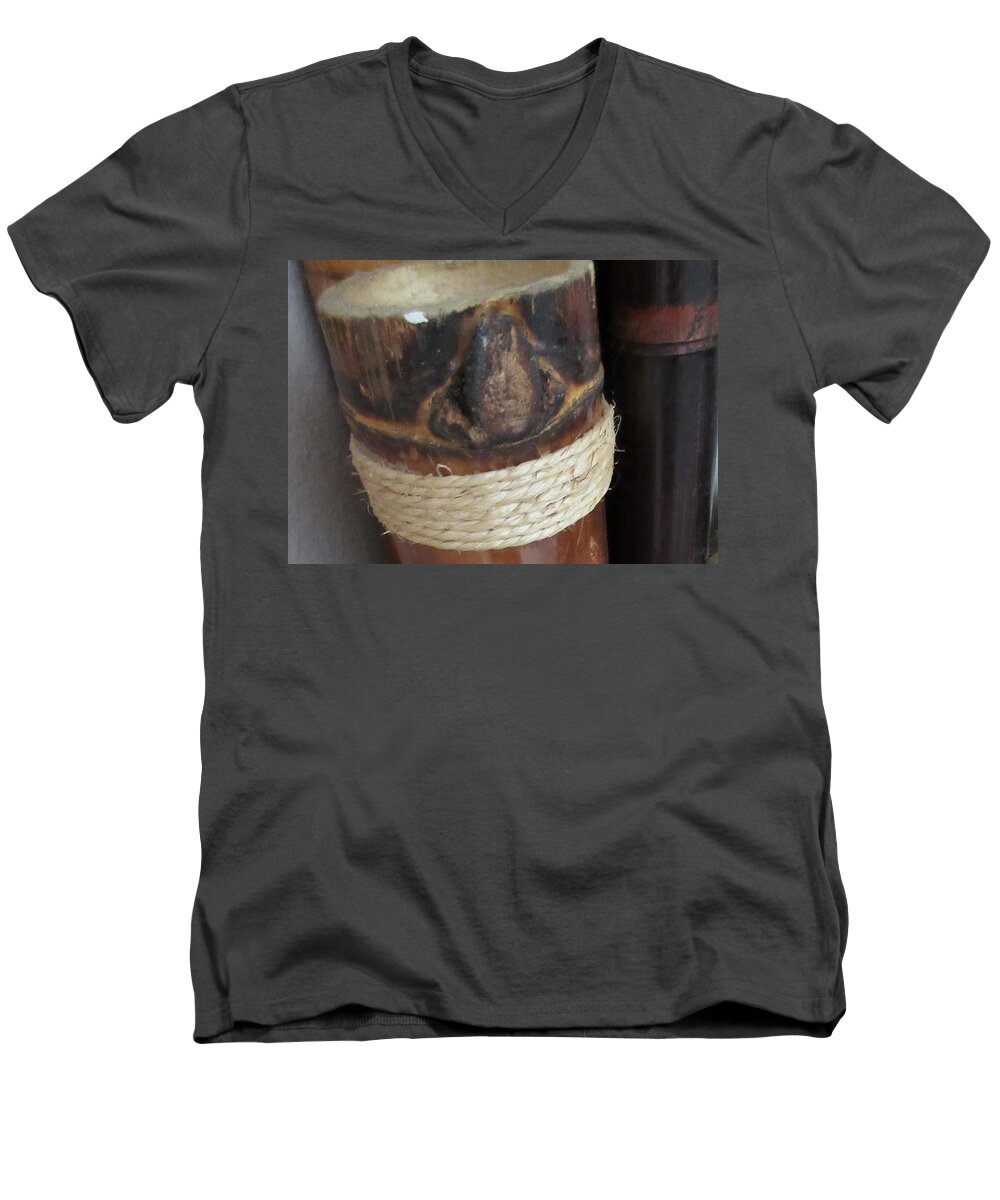 Bamboo Men's V-Neck T-Shirt featuring the photograph Bamboo Node on Rain Stick by Ashley Goforth