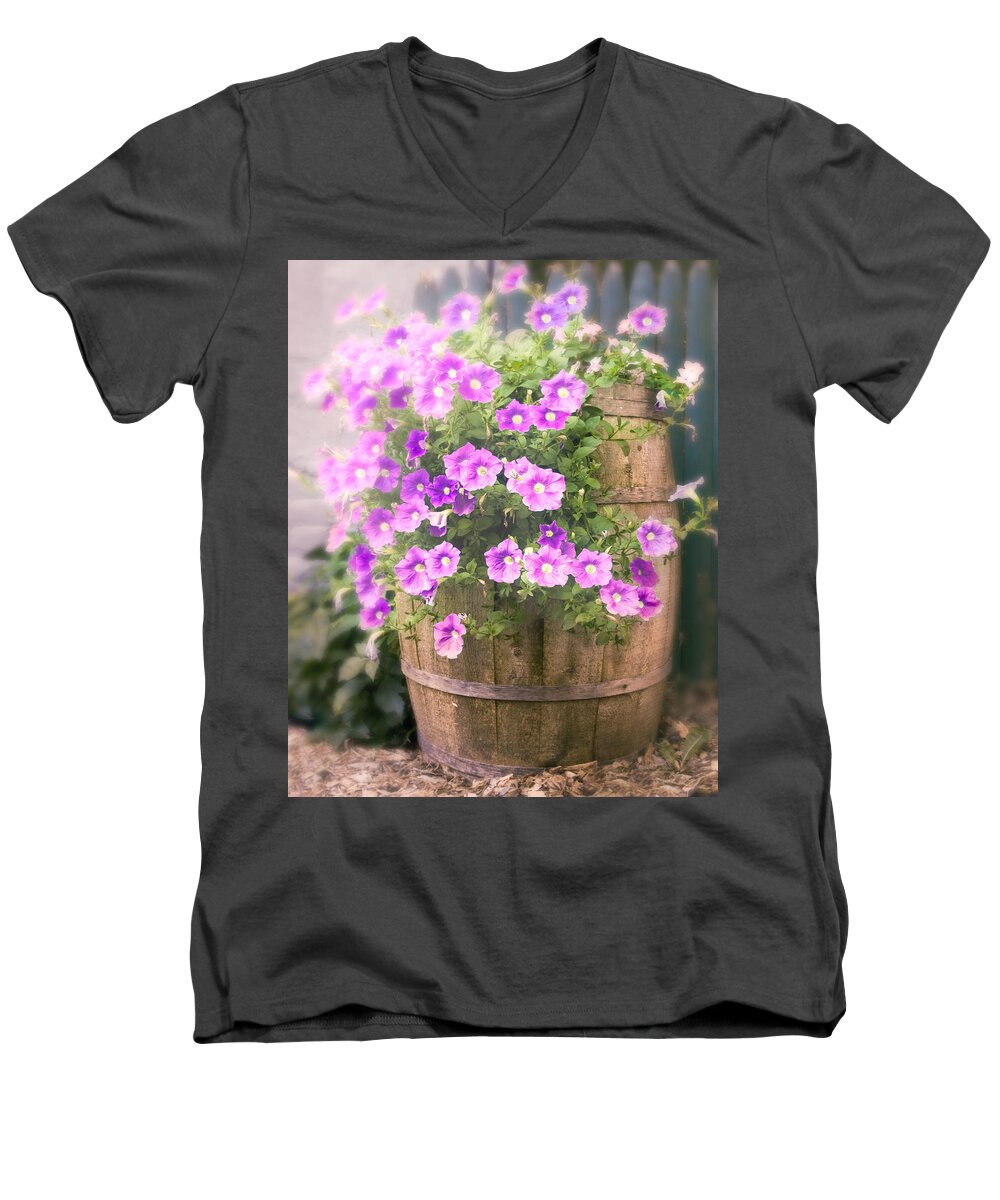 Flowers Men's V-Neck T-Shirt featuring the photograph Barrel of Flowers - Floral Arrangements by Gary Heller